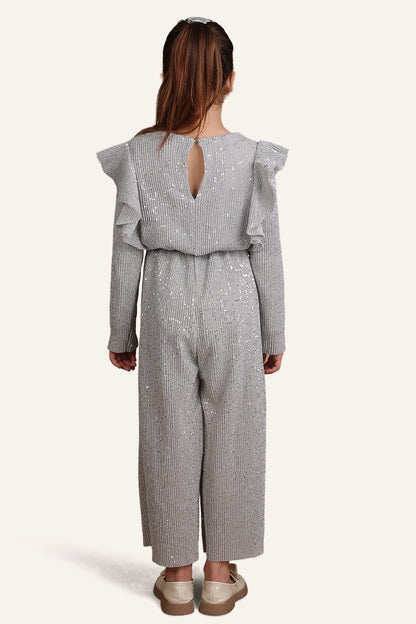 Girls Grey Sequins Jumpsuit