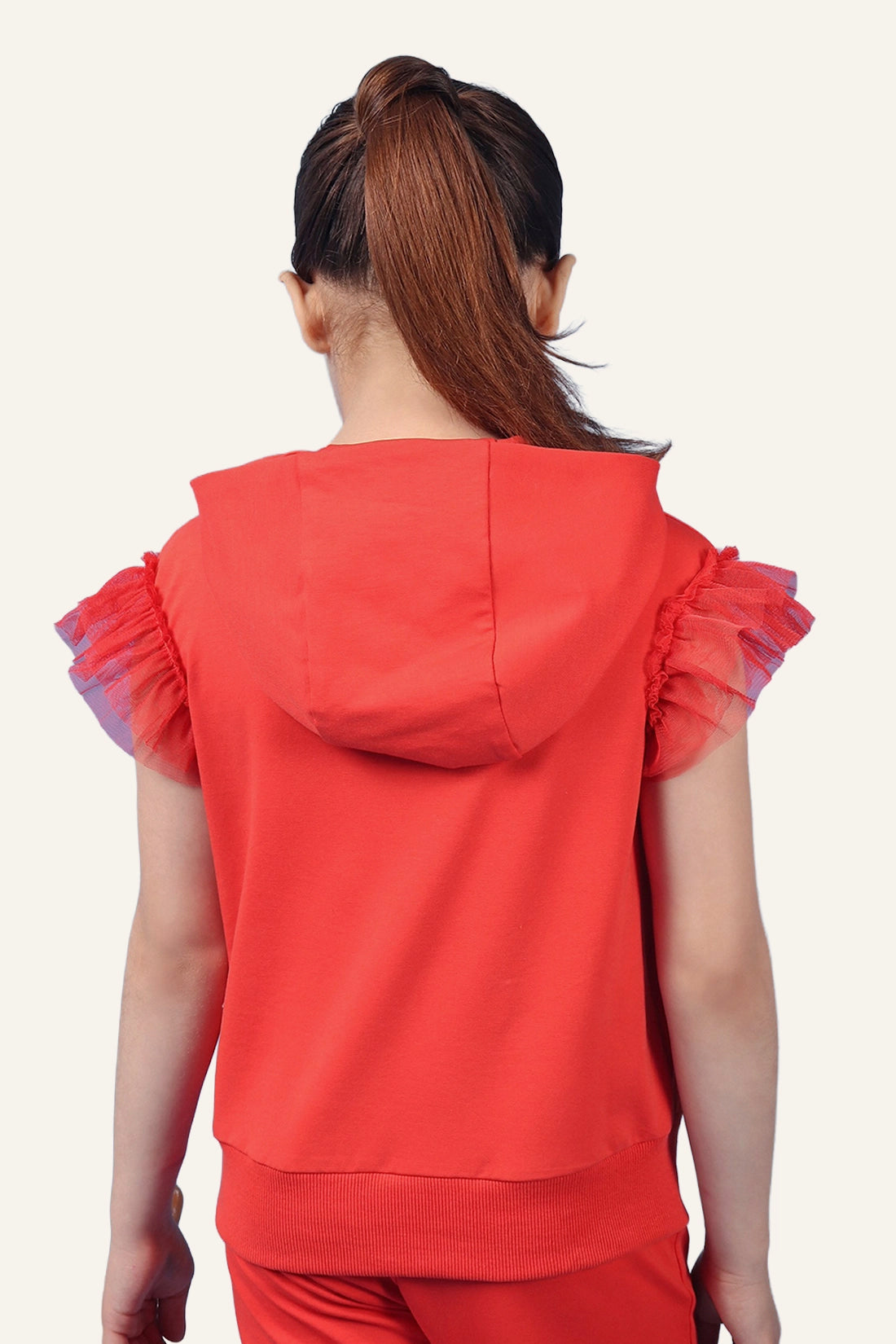 Girls Red Hooded Neckline Top