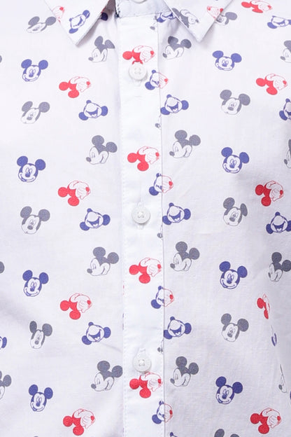 Boys White Mickey Printed Shirt