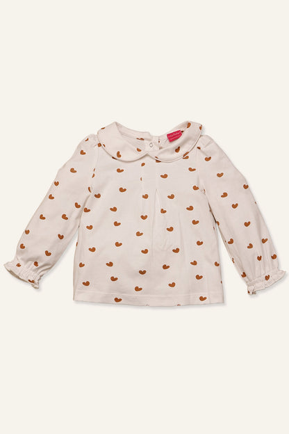 Baby Girls Off White Heart Print Dress With Top