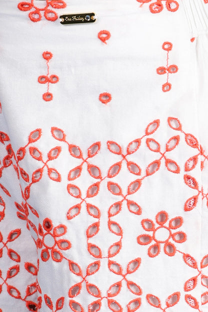 Girls White Cotton Cutwork Shorts