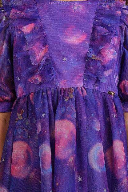 Girls Purple Cosmic Theme Dress
