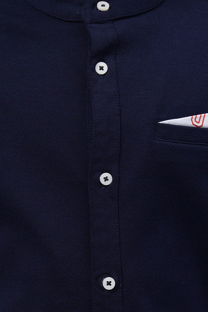 Boys Navy Blue Chinese Collar Shirt