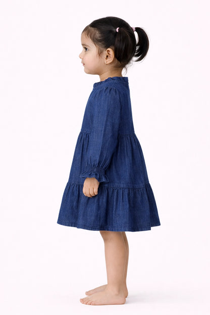 Baby Girls Blue Cotton Printed Dress