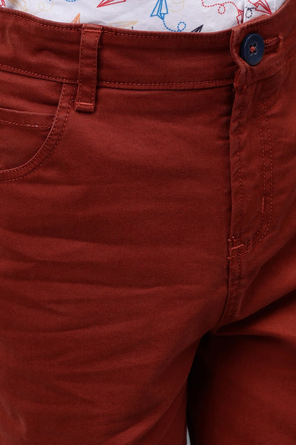 Boys Brown Cotton Solid Short