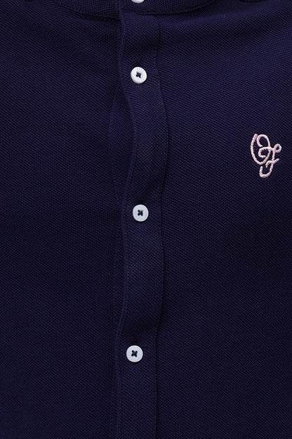 Boys Navy Blue Mandarin Collar Casual Shirt
