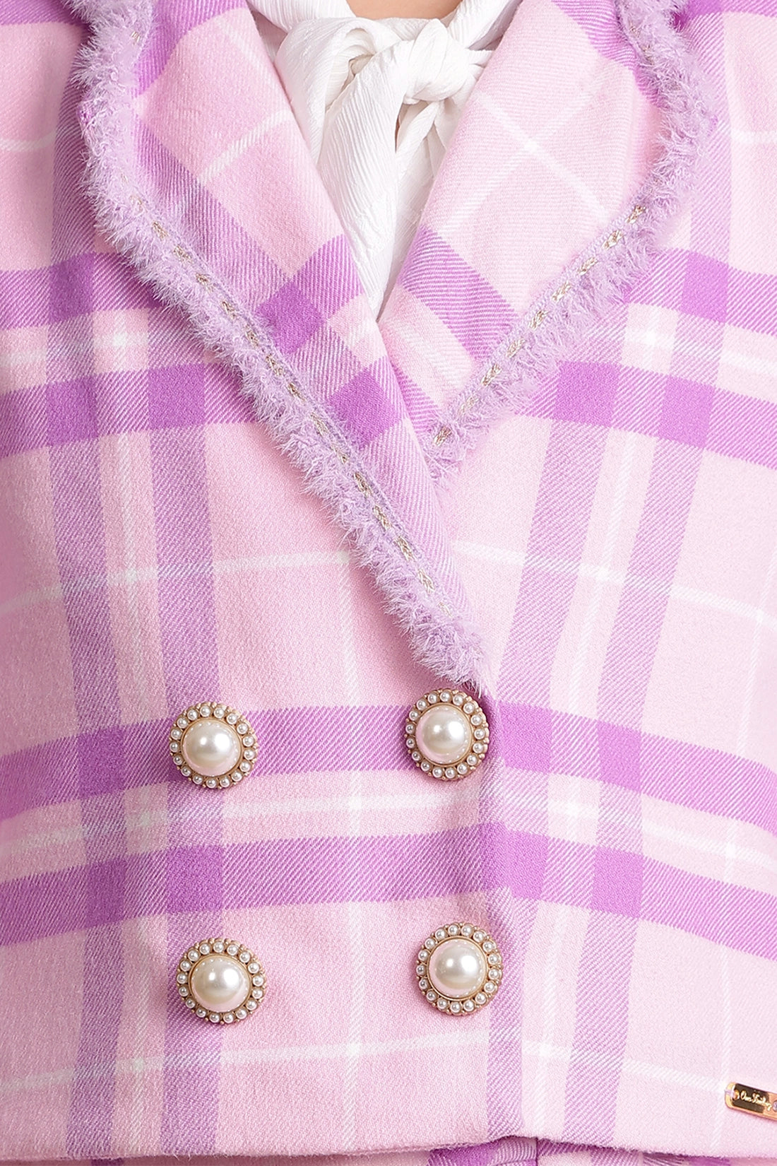 Girls Pink & Lilac Checkered Blazer