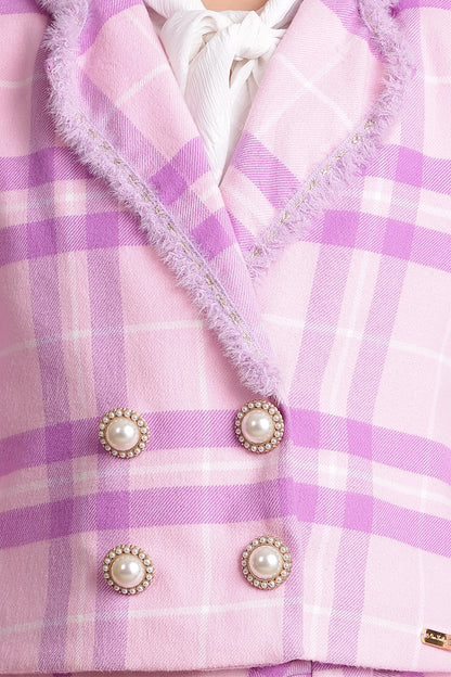 Girls Pink & Lilac Checkered Blazer