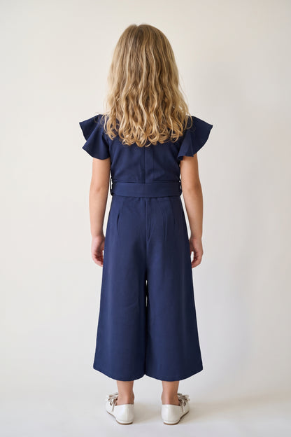 Navy Blue Polyester Full Sleeve Jumpsuit