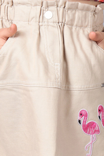 Girls Beige Embroidered Skirt