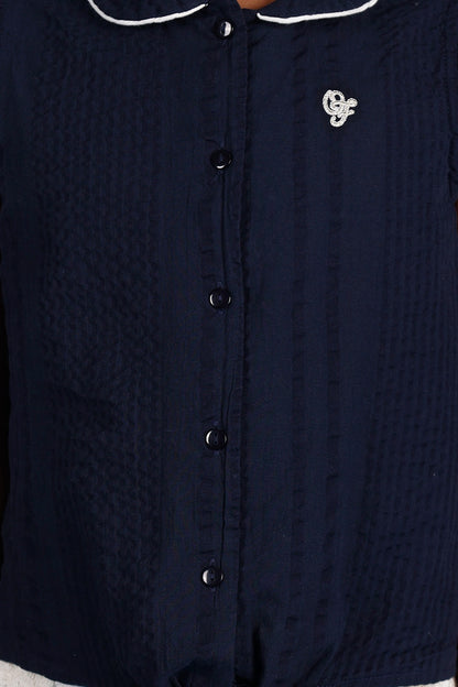 Girls Navy Blue Cap Sleeves Top