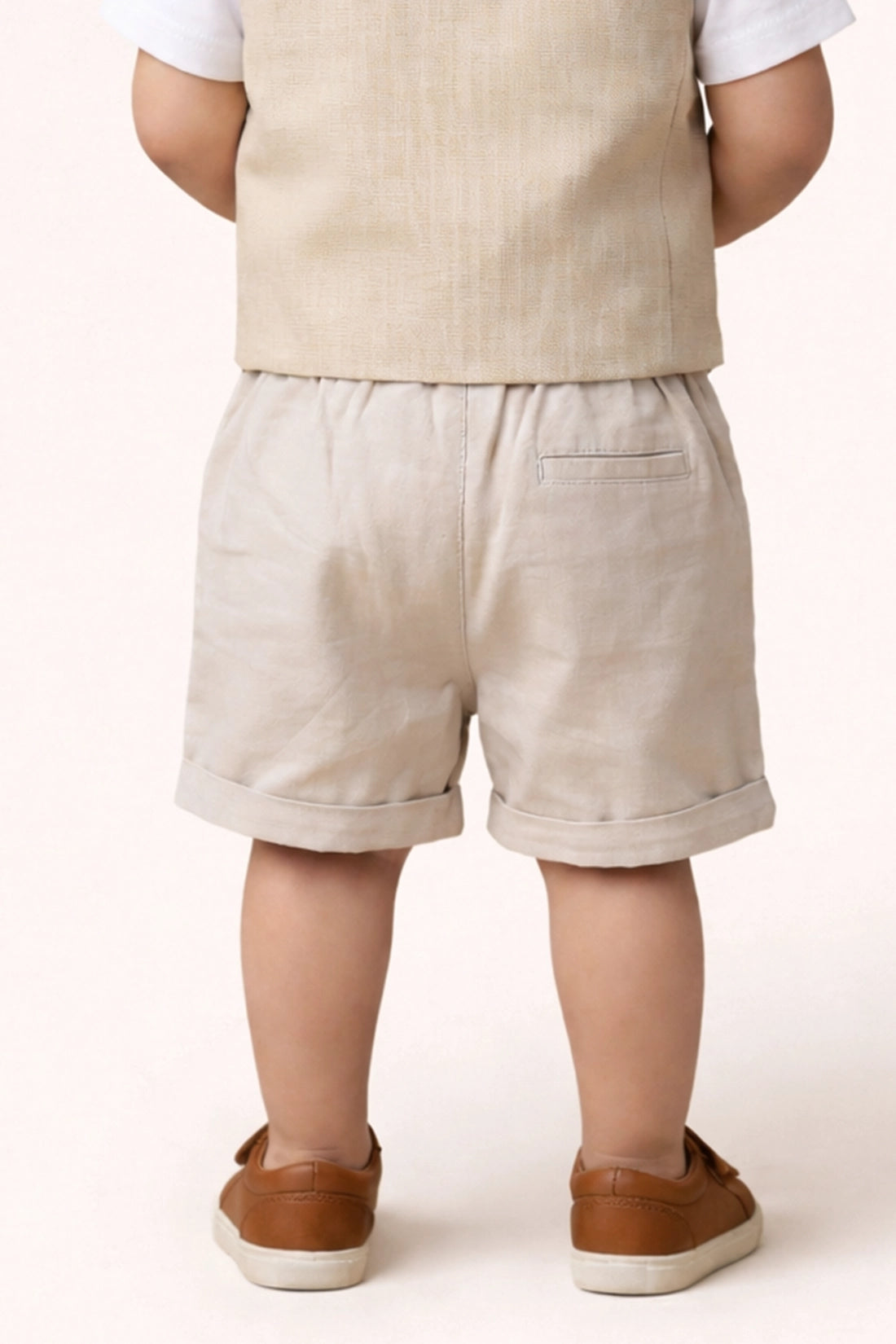 Baby Boys Beige Round Neck Waistcoat with T-Shirt