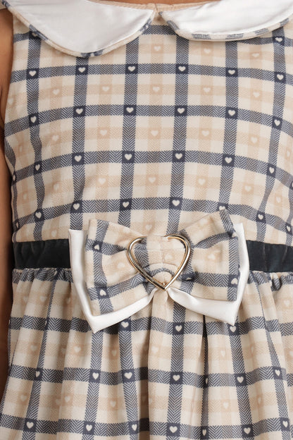Girls Beige Checks Dress