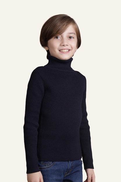 Boys Navy Blue Solid Jumper