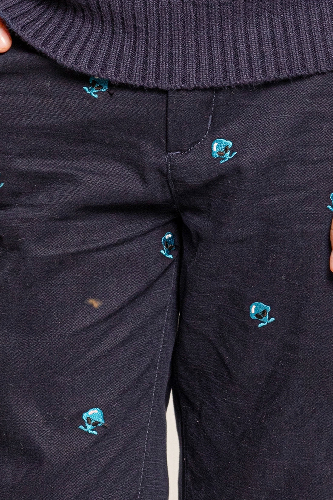 Boys Navy Blue Embroidered Trouser