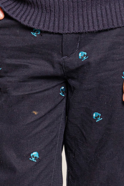 Boys Navy Blue Embroidered Trouser