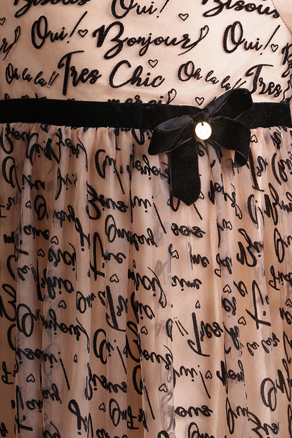 Girls Beige Text Print Dress