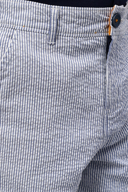 Boys Blue and White Stripes Cotton Shorts