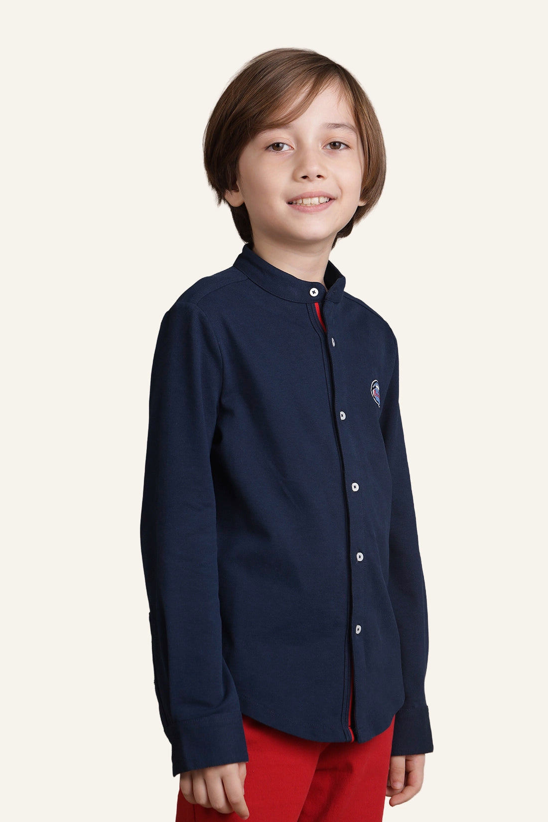 Boys Navy Blue Mandarin Collar Shirt