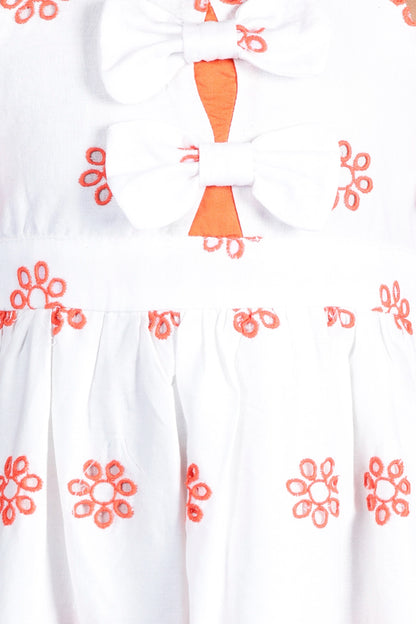 Girls White Cutwork Cold-shoulder Dress