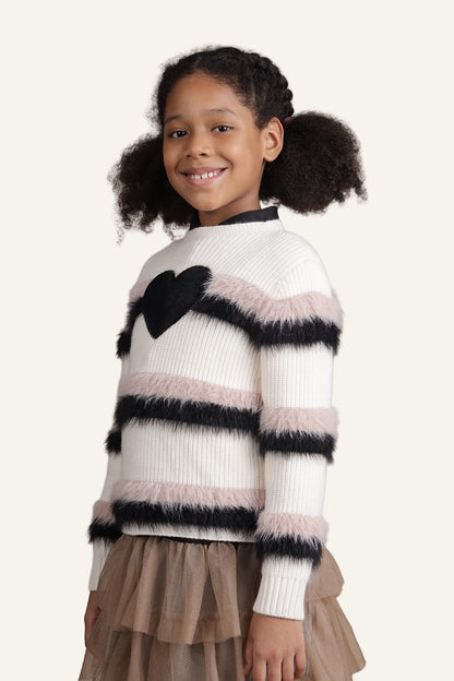 Girls Multicolor Stripes Sweater