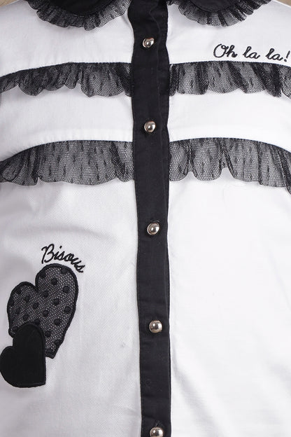 Girls Black & White Laced Top