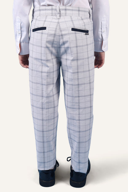 Boys 100% Cotton Grey Check Trouser With Side Pockets
