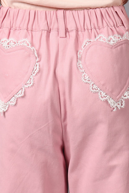 Girls Pink Cotton Laced Trouser