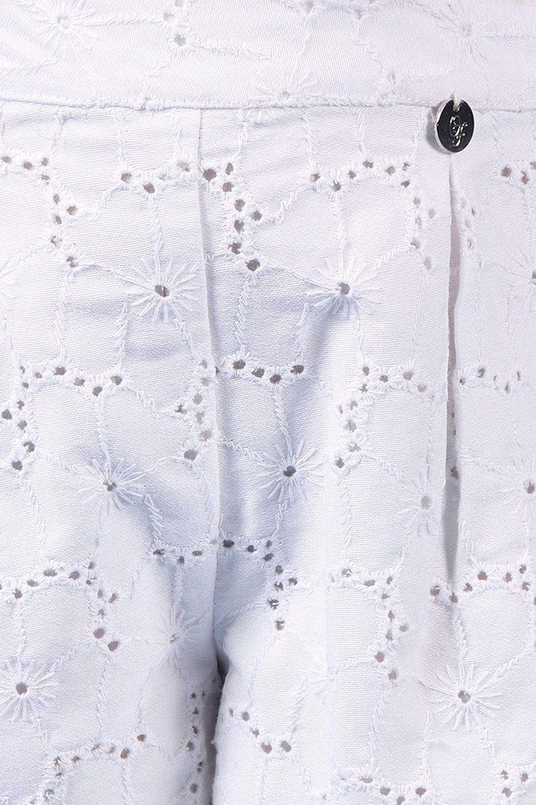 Girls white schiffli shorts with bow