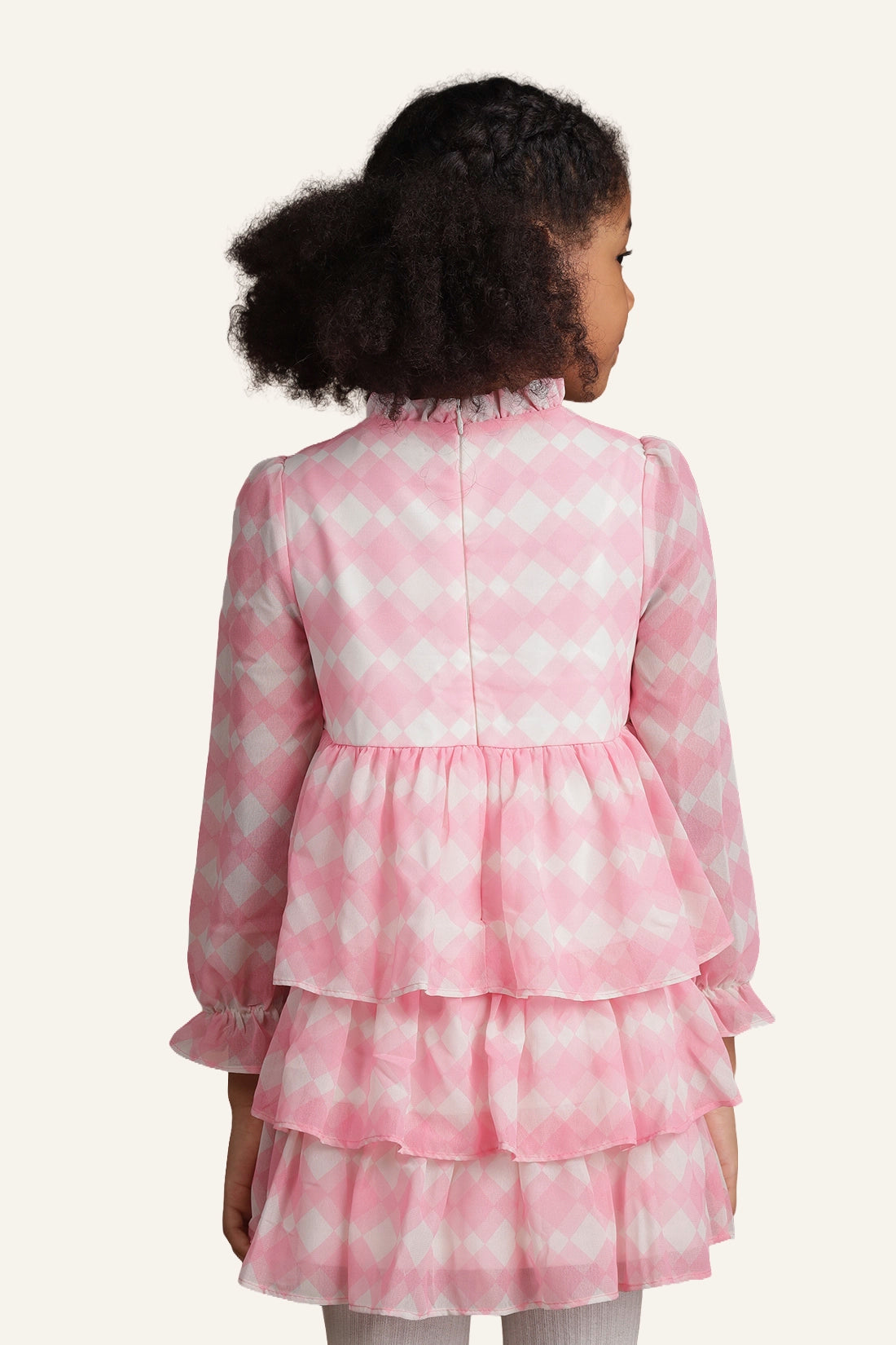 Girls Pink & White Checkered Frill Dress