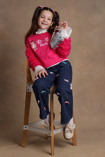 Kids Girls Dark Blue Flared Jeans