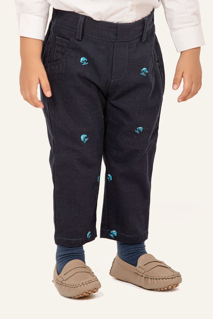 Baby Boys Blue Embroidered Trouser