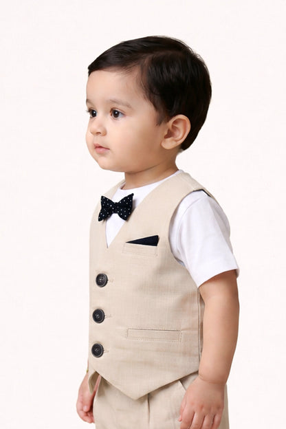 Baby Boys Beige Round Neck Waistcoat with T-Shirt