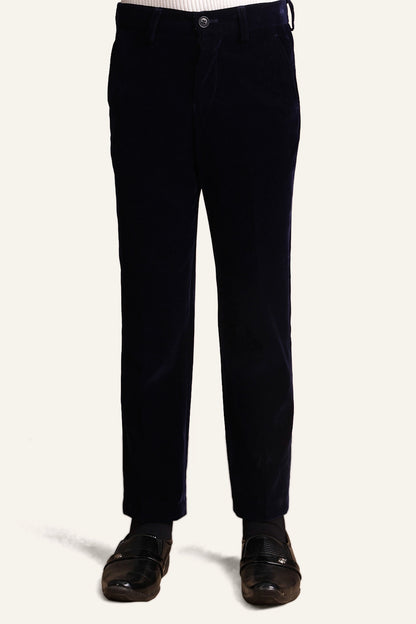Boys Navy Blue Velvet 2 Piece Suit Set