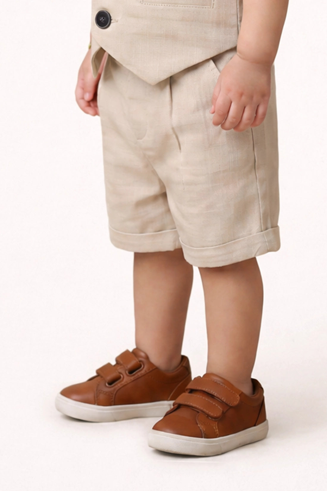 Baby Boys Beige Round Neck Waistcoat with T-Shirt