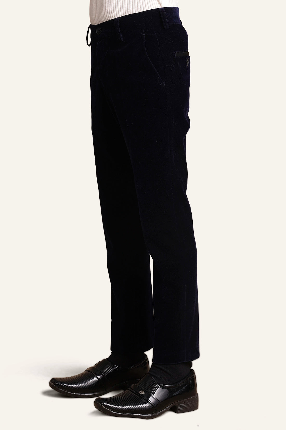 Boys Navy Blue Velvet 2 Piece Suit Set