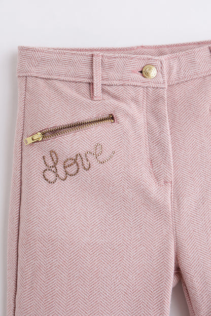 Girls Peach Woven Trouser with Button Waist