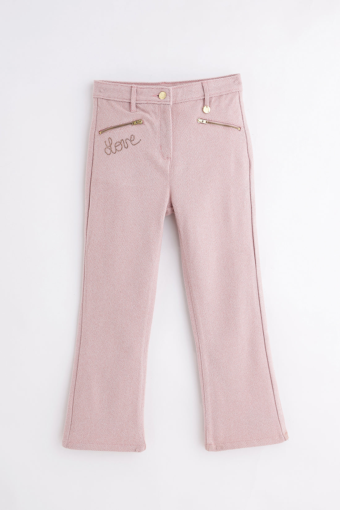 Girls Peach Woven Trouser with Button Waist
