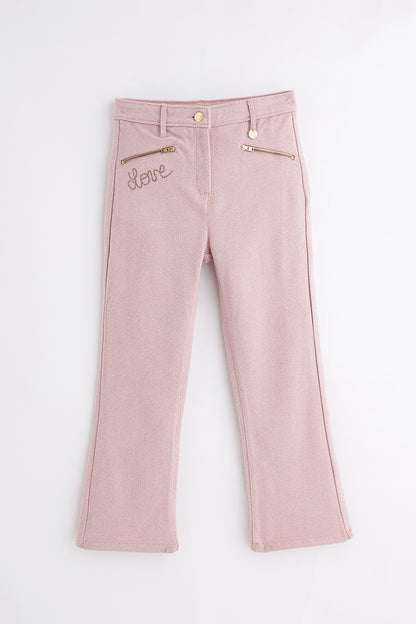 Girls Peach Woven Trouser with Button Waist