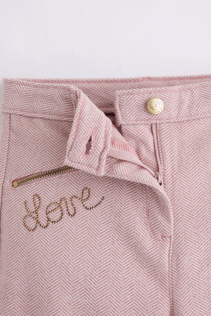 Girls Peach Woven Trouser with Button Waist