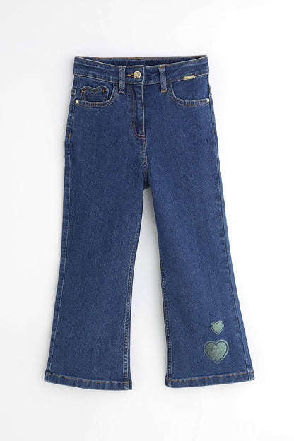 Girls Blue Woven Cotton Blend Slim Jeans