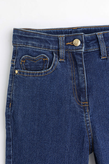 Girls Blue Woven Cotton Blend Slim Jeans