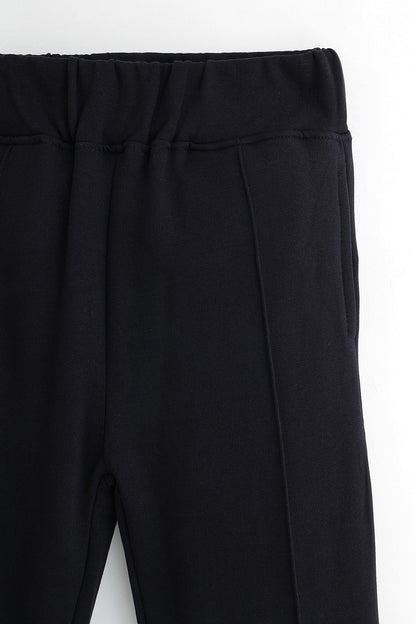 Girls Black Cotton Track Pant with Fleece Finish