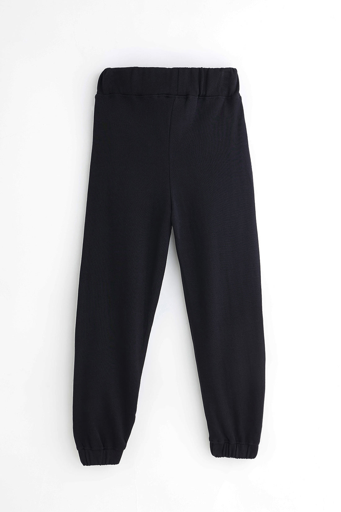 Girls Black Cotton Track Pant with Fleece Finish