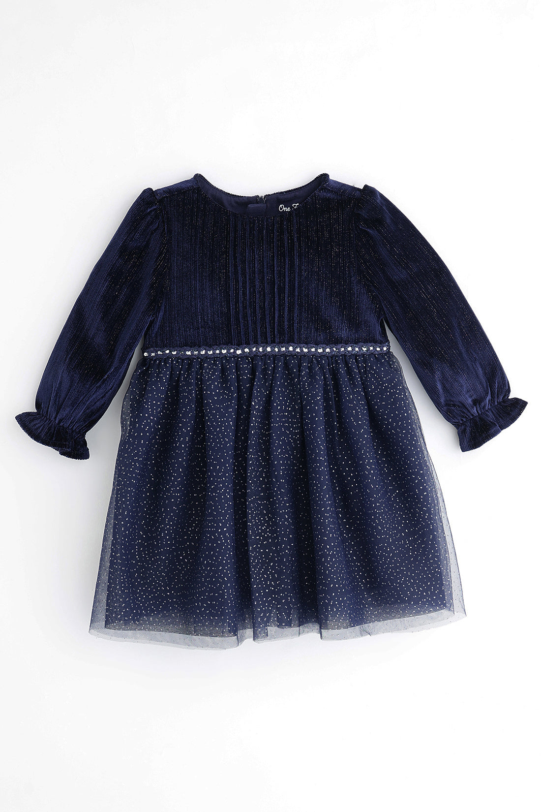 Baby Girls Navy Blue Glitter Woven Dress