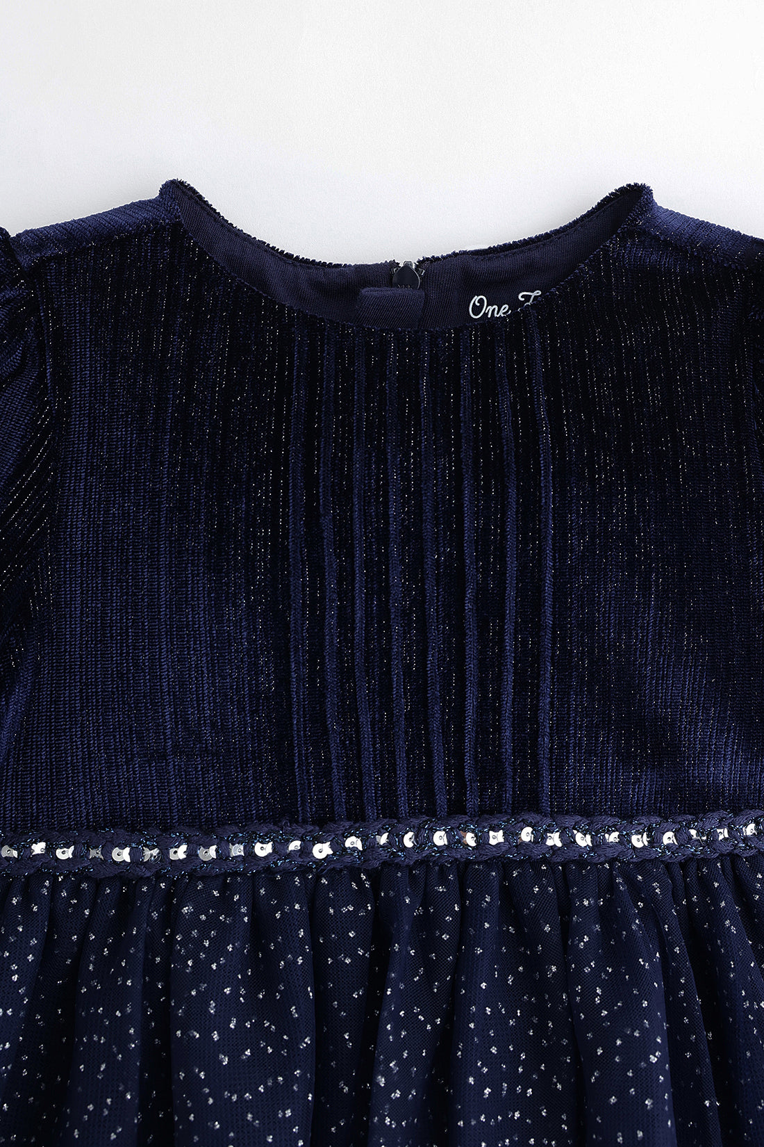 Baby Girls Navy Blue Glitter Woven Dress