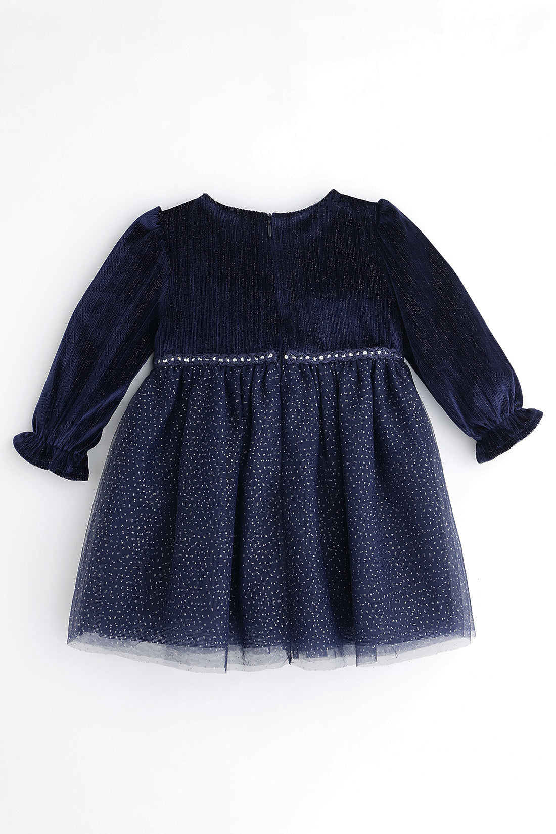Baby Girls Navy Blue Glitter Woven Dress