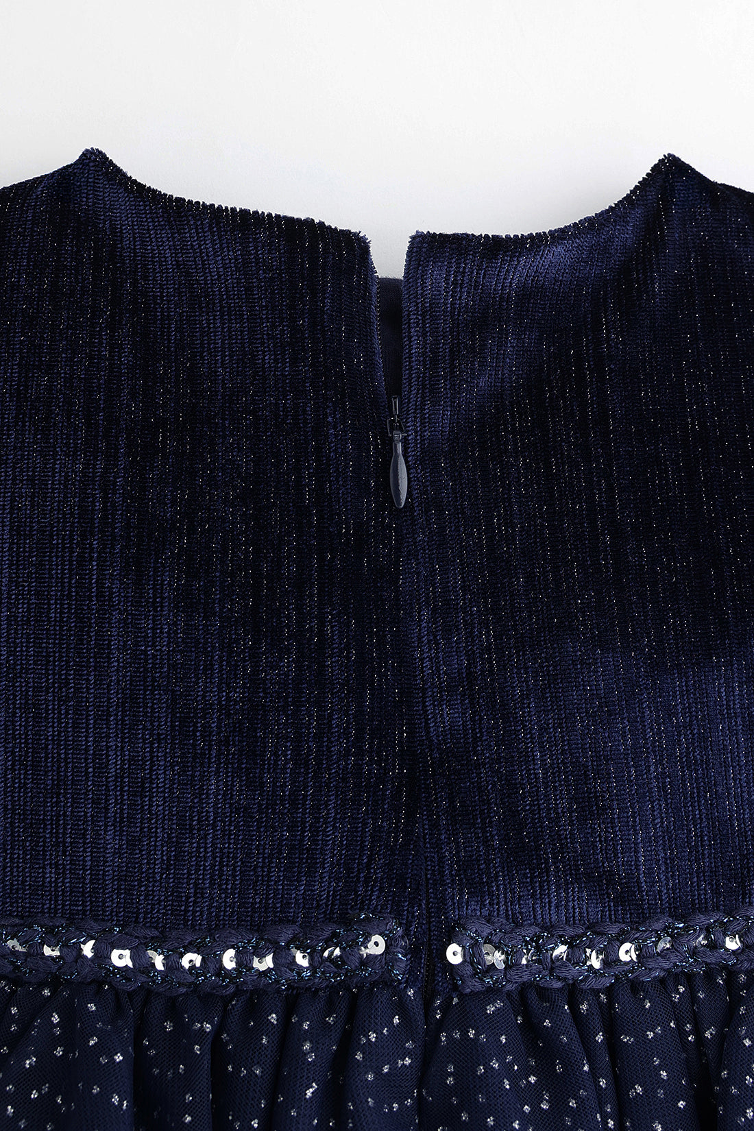 Baby Girls Navy Blue Glitter Woven Dress