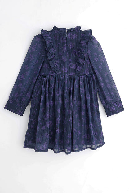 Girls Multicolour Star Print Full Sleeve Dress | One Friday