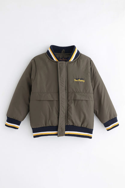 Boys Solid High Neck Polyester Zip Jacket